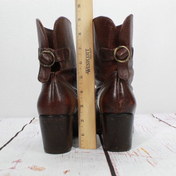Frye Lucinda Short Brown Leather Western Cowboy Heeled Boots Size 8 M - Picture 9 of 10